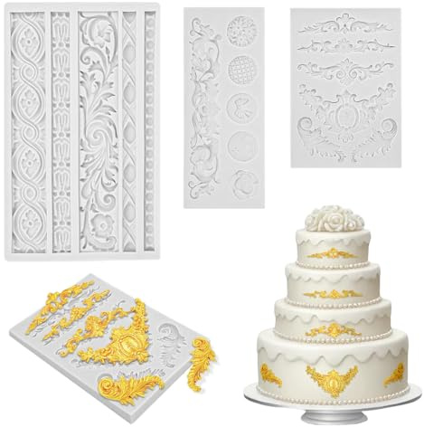 Griwuut 3 Stück Fondant-Silikonform, 3D-Barock-Kuchenform, Retro-Relief, mit Schnörkelrand und geprägter Spitze, ideal zum Dekorieren von Kuchen, Schokolade, Ton, Süßigkeiten und Zuckerhandwerk, DIY