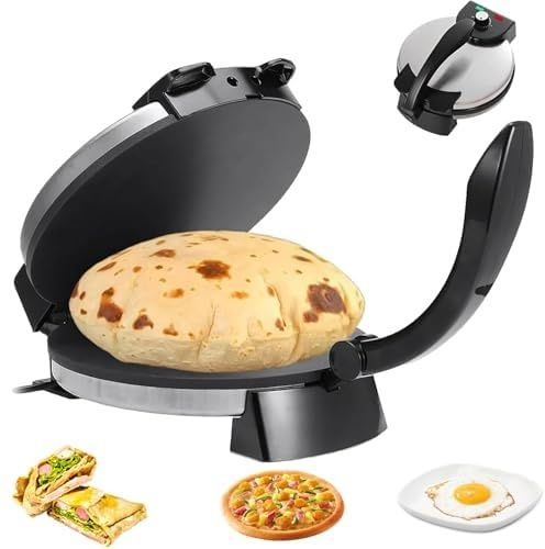 Electric Roti Maker - Tortilla Press with Adjustable Temperature and Double-Sided Heating, Non-Stick Plates for Making Chapati and Tortillas