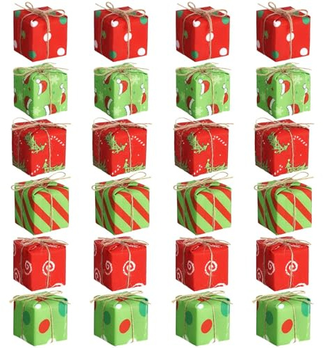 Addobbi Albero Natale, Mini Scatole Regalo per Ciondolo Albero di Natale, Addobbi Alberos Ornamenti di Natales, Mini Scatola Regalo di Schiuma, per Alberos Decorazione DIY, 24 PCS (B)