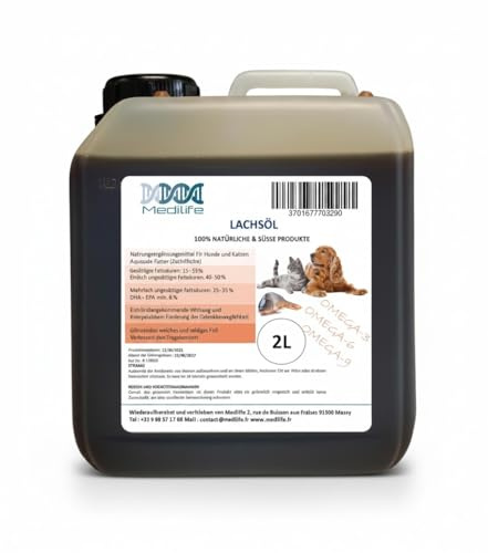 2L 100% natürliches Lachsöl für Hunde, Katzen und Pferde – reich an Omega-3-6-9 und Vitaminen (2L)