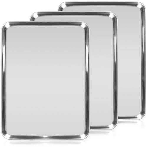3 Pack Large Stainless Steel Baking Sheets, 40.5x30.5×2.5cm Oven Trays