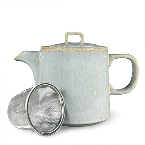 Scandi Home Oslo Duck Egg Blue Ceramic Teapot with Stainless Steel Infuser | 1 Litre | Loose Leaf Tea | Dishwasher Safe | Nordic Teapot Gift