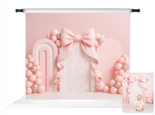 Kate Toile de fond pour fête d'anniversaire avec nœud rose et arche de ballons - Accessoires de studio photo - 3 x 2,4 m