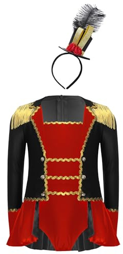Monduelle Disfraz de circo para niña, traje de director de circo, mono con diadema, body de baile, traje de baile, disfraz de festival, showman, disfraz de baile, color negro, 158-164