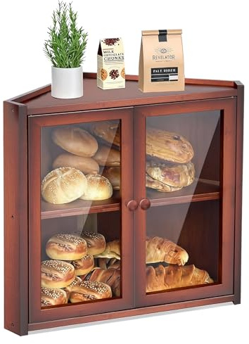 BAMBANG Brotkasten Ecke Bambus 2 Etagen Groß,Brotaufbewahrung Frischhalten Brotbehälter Brotschrank Corner Bread Box Holz,Brotaufbewahrungsbox Eckbrotkasten Modern Küchen Brot Aufbewahrung Braun
