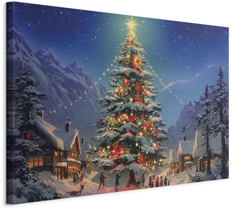 decomonkey Wandbilder Weihnachtsbaum in der Stadt 60 x 40 cm 1 Teilig Stadt | Leinwandbilder, Bild auf Leinwand, Kunstdruck, Wanddeko, Wohnzimmer, Wanddekoration, Weihnachten
