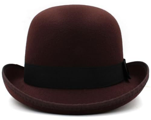 Chapeau melon en feutre pour homme et femme - En feutre de laine - Bande satinée solide - Chapeau Derby classique Fedora - Accessoires de chapeau de fête