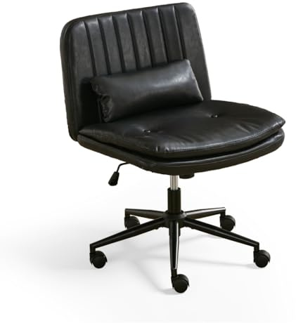LIFTSHA Breiter Bürostuhl, Gepolsterter Armloser Schreibtischstuhl 360° Drehbarer Homeoffice Lesesessel mit Breiterem Polster zum Sitzen im Schneidersitz Stuhl, Höhenverstellbar, Schwarz