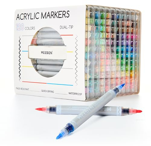 MEEDEN 120 Farben Acrylstifte: Feinspitze & flexible Pinselspitze Acrylmarker mit automatischer Farbkontrolle für Kunstbedarf-Schnelltrocknender Doppelspitzen Malerstift für Steinbemalung, Stein, Glas