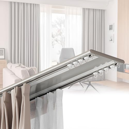 Barra de cortina de aluminio de 2 vías de 3,1 m para cortinas correderas, barra de cortina de doble capa para sala de estar, dormitorio, uso hospitalario