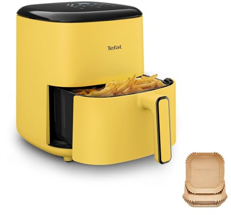 Tefal Easy Fry Max 5L Air Fryer, 10 Auto Programs, Digital, Pop Yellow | Serves 6, 1kg Food Capacity, Healthy Frying, Saves Time and Energy, Paper Sheets, EY2452G0
