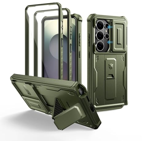 Dexnor per Cover Samsung Galaxy S26 Ultra con Copertura Integrata Della Fotocamera Scorrevole & Protezione Dello Schermo & Kickstand, Custodia Resistente Agli Urti Copertura Protettiva- Verde Militare