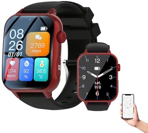 DHsdlpLU Montre pour Personne Agée GPS, détection de Chute, géolocalisation, Vibration et Sonnerie, Double Fonction de Rappel, pour Les Seniors A80-Red