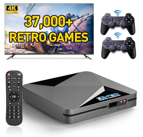 Kinhank 2026 Upgrade Retro Game Console,Super Console X2 PRO Emulator Console with 37,000+ Classic Games,Retro Gaming Console with EmuElec 4.6 &Android 9.0,4K UHD Output,2.4+5G WIFI,BT 5.0