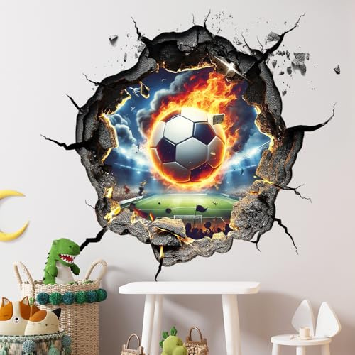 3D Wandtattoo Fussball Wandtattoo Kinderzimmer Junge FussballWandbild Jungen Teenager Videospiel/Spielzimmer Personalisiert Selbstklebend Wandstikcer für Schlafzimmer Deko Geschenk Party-Füllung