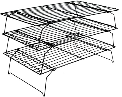 YUNYDSM Auskühlgitter, (40x25cm) 3-Töckiges Tapelbar Kuchenauskühler, Antihaft, Kohlenstoffstahl & Platzsparend, Kuchengitter Auskühlgitter für Kuchen Grillen Kekse Plätzchen & Abtropfen Schwarz