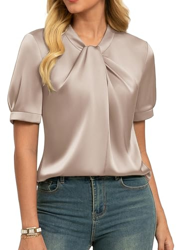 GRACE KARIN Chemisier en satin à manches courtes pour femme - Élégant - Pour l'été - Pour les fêtes