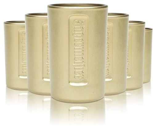 Jägermeister 6x Glas Shot Stamper Schnapsglas Kräuterlikör Kurze Gläser, Gold, 2cl