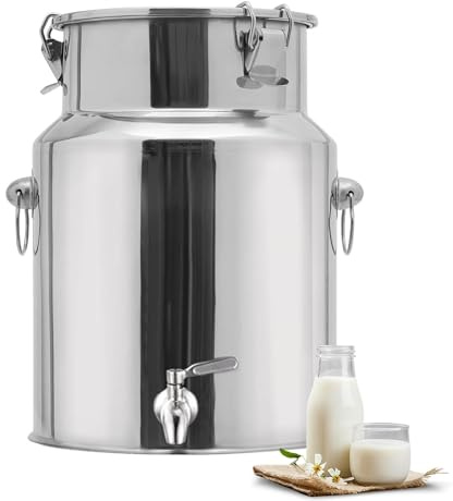 5L 10L 15L 20L 25L 30L 50L Étanche Bidon Alimentaire Inox avec Robinet, Pot à Lait Inox pour Huile d Olive, Réservoir Seau Grande Capacité avec Couvercle Clipsable(No Spigot,5L/1.32Gal)