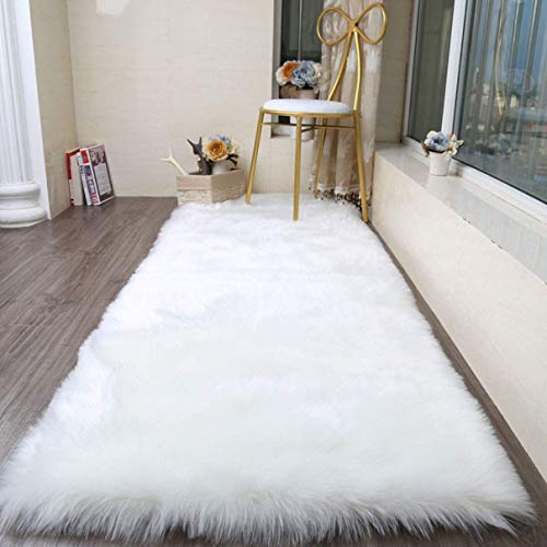 SXYHKJ Tapis Faux en Peau de Mouton,Imitation Toison Moquette Fluffy Soft Longhair Décoratif Coussin de Chaise Canapé Natte (Blanc, 75_x_120_cm)