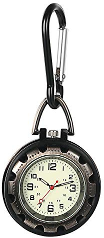 JewelryWe Men Women Clip-on Quartz Watch Backpack Fob Belt Watch Night Light Pocket Watch for Rock Climbing Doctors Nurses Outdoor Activities