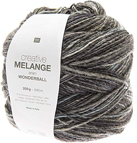 Rico Design Creative Melange Aran Wonderball, Farbverlaufswolle Nadelstärke zum Stricken oder Häkeln, Wolle 200g Knäuel (008, 200)
