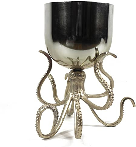 Leaf 28cm Silver Metal Octopus Bowl Style Planter, LEAF-7570