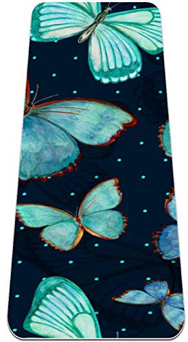 Rutschfeste Yogamatte 1/4 Zoll dick mit Tragegurt für alle Arten von Bewegung, Yoga und Pilates (72 'x 24' x 6 mm dick) Retro Lovely Flying Butterflies Teal Painting