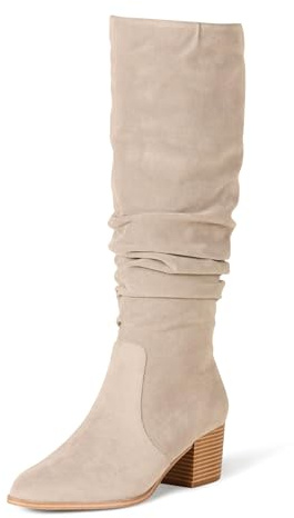 Amazon Essentials Stivali Alti Con Tacco A Blocco Donna, Grigio, 43 EU Larga