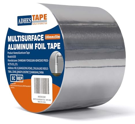 ADHES Premium Aluminum Foil Tape, 4 Inch x 164 Feet (55 Yards), Heat Proof Tape Withstand from 80°C to 100°C, Metal Duct Tape for HVAC, Sealing & Patching, Dryer Vents Pipe