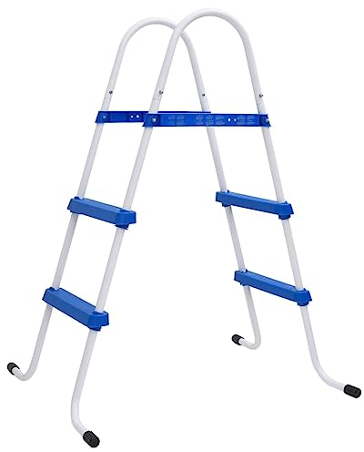 vidaXL Poolleiter Rutschfesten Schwimmbadleiter Sicherheitsleiter Pool Einstieg Leiter Treppe für Aufstellpool Blau Weiß 84cm Stahl