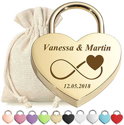 polar-effekt Liebesschloss Vorhängeschloss Gold mit personalisierter Wunschgravur - Motiv Unendlichkeit - Geschenkbeutel - passend zur Hochzeit, Jahrestag, Valentinstag - Paar-Geschenk - Mann, Frau