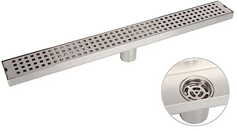 uyoyous Duschränna 60 cm rostfritt stål lång duschavlopp extra platt rektangulär golvavlopp komplett set duschavlopp med luktstopp hårsil för badrum dusch
