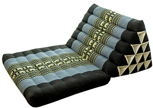 ZXHKZDX Coussin Triangulaire Thaïlandais, Matelas Pliable en Kapok, Coussin De Dossier De Lit Coussin De Repos pour La Méditation (Couleur : Zwart, Taille : 86x55x40cm)