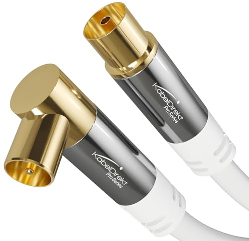 KabelDirekt – 4K Antennenkabel 90° – 20m – Winkelstecker/Buchse, Weiß | Gewinkeltes Fernsehkabel, gerade Buchse & Winkelstecker – DVB-C/DVB-T/DVB-S, digital & analog, geschirmt