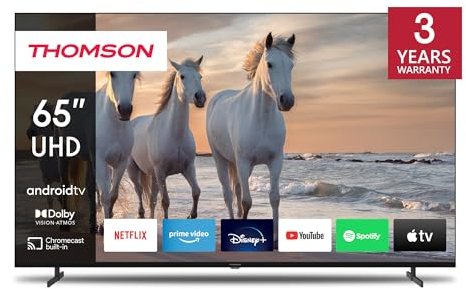 Thomson 65 Zoll (165 cm) 4K Ultra HD Smart Android TV, Google Assistant, Wi-Fi, Dolby Digital, Bluetooth, Triple-Tuner (Kabel/Satellit/Antenne), HDMI, CI+, A+ Panel – 65UA5S13