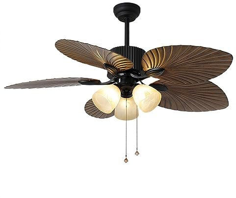 WLBHWL Ventilatore da Soffitto Industriale da 42/52 Pollici con Luce, Ventilatore da Soffitto Stile Industriale A 3 Luci, Catena di Trazione, Pale A Doppia Finitura Fandelier Vintage A 5 Pale