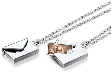 Custom4U Personalisierte Foto Umschlag Medaillon Silber mit Bild Liebesbriefumschlag Kette mit Gravur Briefumschlag Medaillon Silber zum Öffnen für Bilder Geschenke für Muttertag Weihnachten