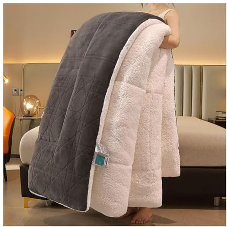 KemNet Edredón de Invierno de Terciopelo de Cordero, Núcleo de Cachemira de Lana Edredón, Cálido Gruesa Engrosado Otoño E Invierno Manta Reversible con Borreguito,Gray,150x200cm(2.5kg)