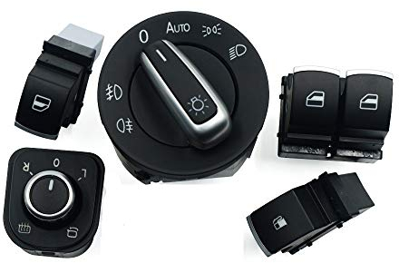 ZIxmix Car Headlight Switch 5 Teile/Satz Auto Chrom Kraftstoff Scheinwerfer Spiegel Fenster Schalter Fit/Fit for VW EOS Golf R32 GTI MK 5 6 V VI 5ND959565A 5ND959855 5K3959857 Headlight Switch