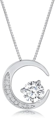DANIEL CLIFFORD „Phoebe“ Damen Halskette Silber 925 Anhänger Mond, 45cm filigrane dünne Silberkette Mondanhänger Kristall Kette Halbmond Sichel