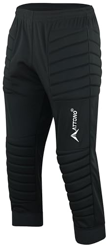ATTONO Pantalón de portero de fútbol 3/4 de longitud media acolchado en la rodilla y la cadera, Negro , L