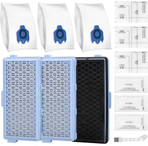 Ersatzteile Staubsaugerfilter Zubehör Kompatibel mit Miele Serie, 3 GN Staubsaugerbeutel Kompatibel mit Miele S8340 Compact C1 C2 Complete C2 C3, 3 HEPA Filter, 6 Mikrofilter