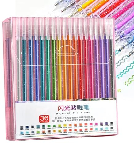 Fukamou Glitzerstifte Für Erwachsene,Glitzer-Gelstifte - Glitzer-Farbmarker Für Erwachsene - Glitzer-Gelstifte-Set, Künstler-Zeichenstifte, Für -Schüler, Erwachsene, Malen, Skizzieren, Kritzeln,