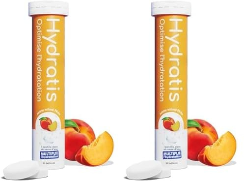 HYDRATIS - Pastilles Effervescentes Pêche - Optimise l'Hydratation - Riche en Minéraux - Faible en Sucre - Goûts Légers - Sport, Crampes, Récupération - 20 Pastilles