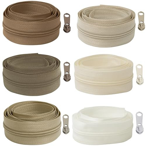 Aerzetix - Kit di Cerniera Lampo a Spirale 6x1 m N°5 tonalità Beige + 18 cursori N°5 Non bloccabile in Metallo - Cucito merceria Sartoria progetti creativi
