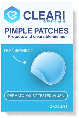 CLEARI Pimple Patches, Invisible 2MM Covers for All Skin Types, Dermatologist Tested,Pore Cleansing, Day & Night, 2 Sizes, 72 Thin Acne Patches for Face and Skin