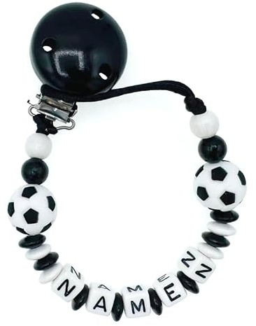 Nuckelkette mit Namen  FUßBALL  Schwarz Weiß/Unisex/Personalisiert/Baby/HANDMADE