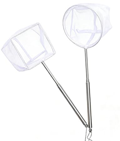 HEHEGE 2 Pcs Fish Net Aquarium, Aquarium Net with Extendable Long Handle,Fine Mesh Small Fish Nets，Fish Net for Fish Tank，for Shrimp & Bettas Aquarium Accessories (Round and Square)
