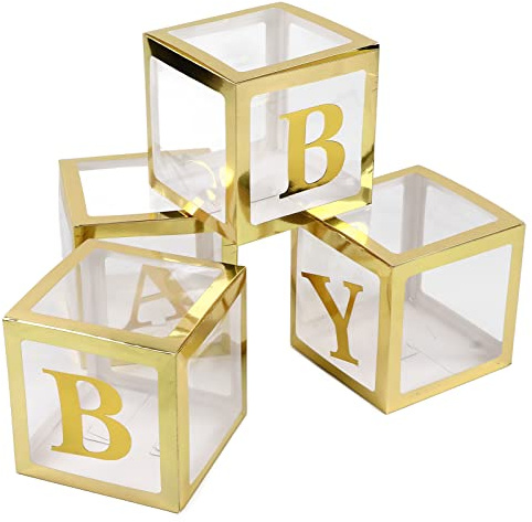 Jiawu Säker Harmless Baby Shower Ballong Box - Klart Förvikt Papper Plast Gender Reveal Box, Gyllene Genomskinliga Ballonglådor för Festdekoration, 9,8x9,8x9,8in
